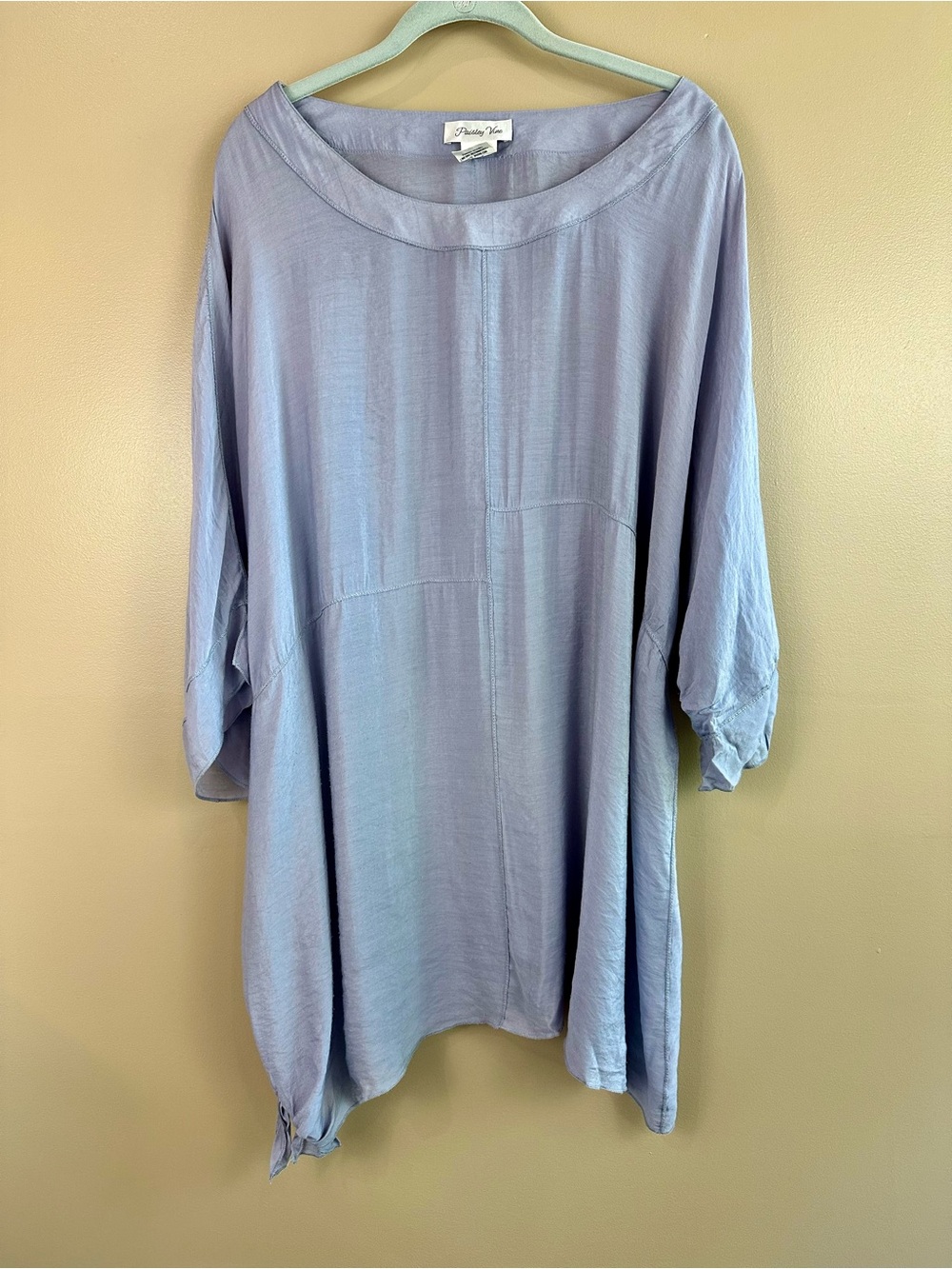 Paisley Vine Light Gray Oversized Tunic Top 3/4 Sleeve Lagenlook Blouse 2XL